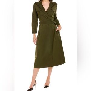 J.McLaughlin Nikita Olive Green Midi Dress Pockets Wrap Style size XS